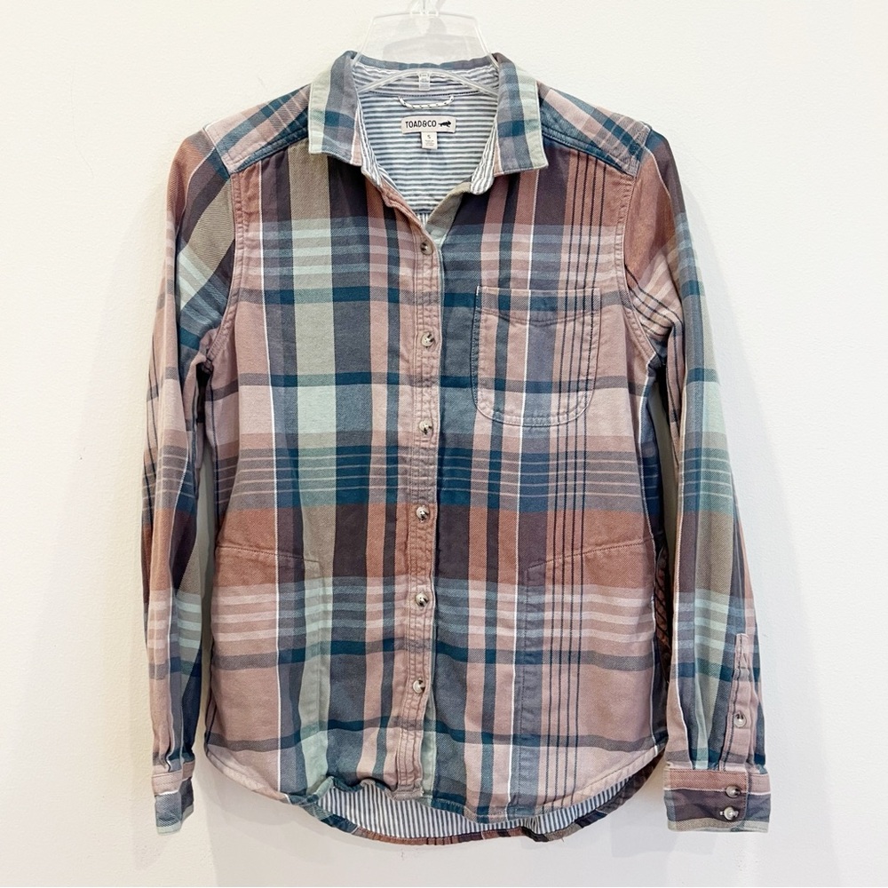 Toad & Co Womens Organic Cotton Button Up Small Plaid Lined Shirt Jacket Shacket